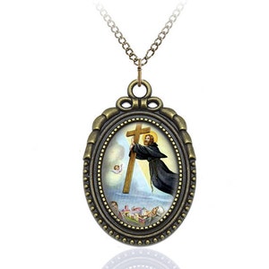St. Joseph of Cupertino Religious Catholic Necklace Oval Medal Pendant Retro Style Christian Jewelry