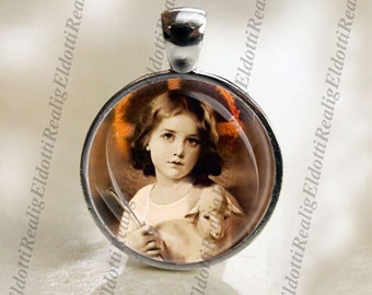 Child Jesus Christ with A Lamb - Catholic Medal Pendant Religious Christian
