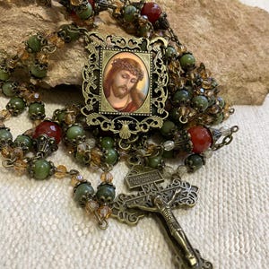 Ecce Homo Jesus Rosary - Handcrafted Jesus Christ Prayer Beads with Jade Gemstones