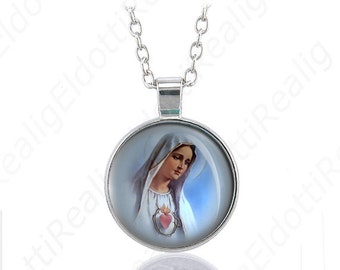 Our Lady of Fatima Necklace: Handmade Silver Tone Mary Pendant