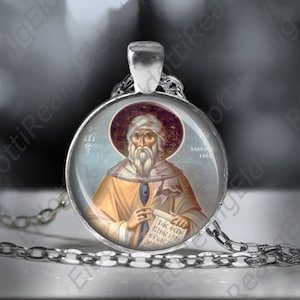 St. John of Damascus Catholic Necklace Religious 25mm Medal Pendant Silvertone w 24&#39;&#39; Chain