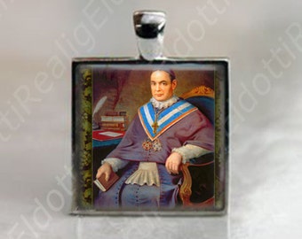 St. Anthony Mary Claret - Catholic Square Medal Silvertone Pendant Christian Religious Jewelry