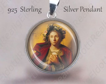St. BONA of Pisa Religious Christian Pendant. Patron Cabin Crew. Sterling Silver 925 Pendant 20mm. Italian Saint Silver Medal Necklace