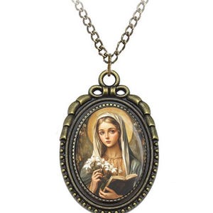 St Dymphna Necklace Bronze Medal Oval Pendant Saint