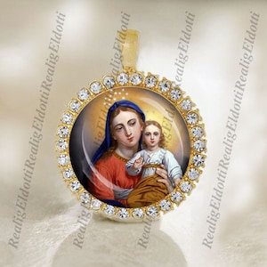 Colgante de medalla de oro de la Virgen María y el Niño Jesús, religioso, cristiano, católico