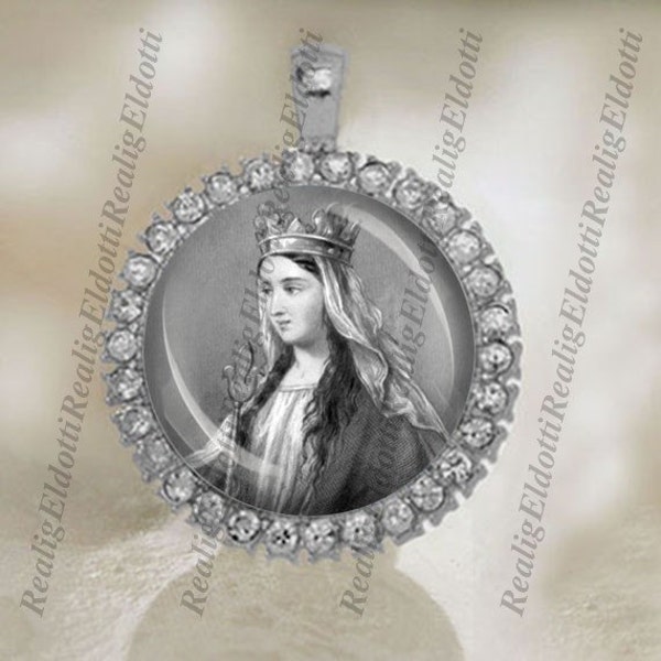 St Matilda Christian Patron Catholic Silver Tone Medal Cabochon Pendant