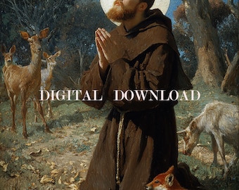 St. Francis of Assisi with Animals Religious Art DIGITAL DOWNLOAD Catholic Print