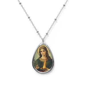 Collier sainte Agathe avec pendentif ovale pendante, médaille argentée