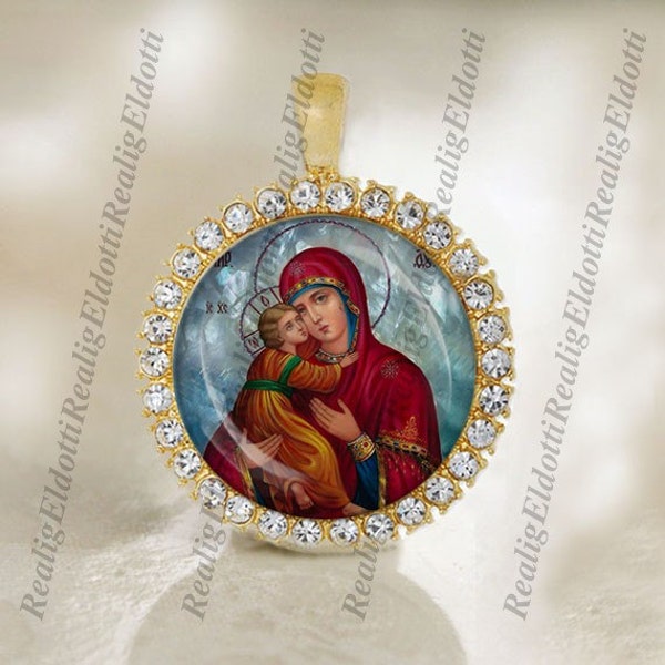 The Theotokos of Vladimir Virgin of Vladimir Religious Christian Orthodox Church Icon Gold Medal Pendant Jewelry