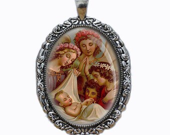 Guardian Angels Medal Catholic Child Protection Silver Tone Jewelry