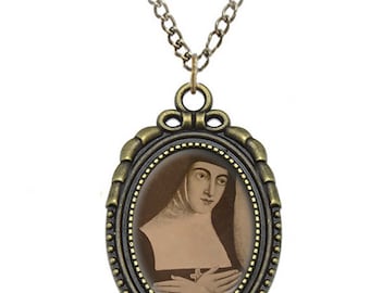 St. Margaret Mary Alacoque Necklace: Sepia Catholic Bronze Medal