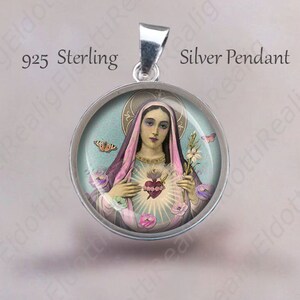 Virgin Mary Immaculate Heart Religious Christian Medal. Sterling Silver 925 Christian Pendant 20mm Jewelry NEW