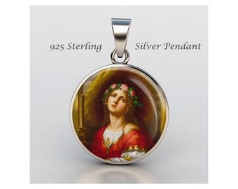 Christliche Medaille als Anhänger aus Sterlingsilber 925 | Schutzpatronin der Musik und der Musiker 20 mm (0,8 Zoll)