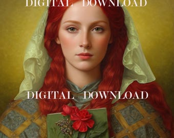 Heilige Dymphna, patroonheilige van de geestelijke gezondheid, schilderij DIGITALE DOWNLOAD