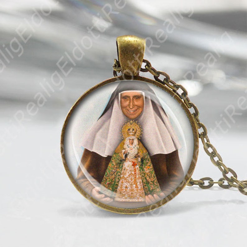 Maria Purisima de la Cruz Catholic Necklace Medal Spanish Sister Bronze Pendant Chain Link Religious Jewelry NEW