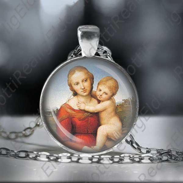 Madonna and Child by Raphael (Raffaello) Religious Christian Necklace Catholic Silver Tone Medal Catholic Virgin Mary and Child Pendant