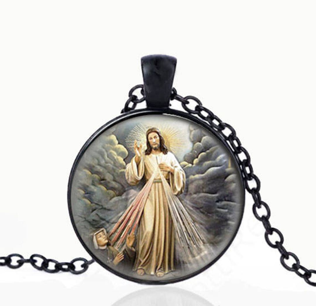 Divine Mercy Religious Necklace Jesus Catholic Pendant Black Medal ...