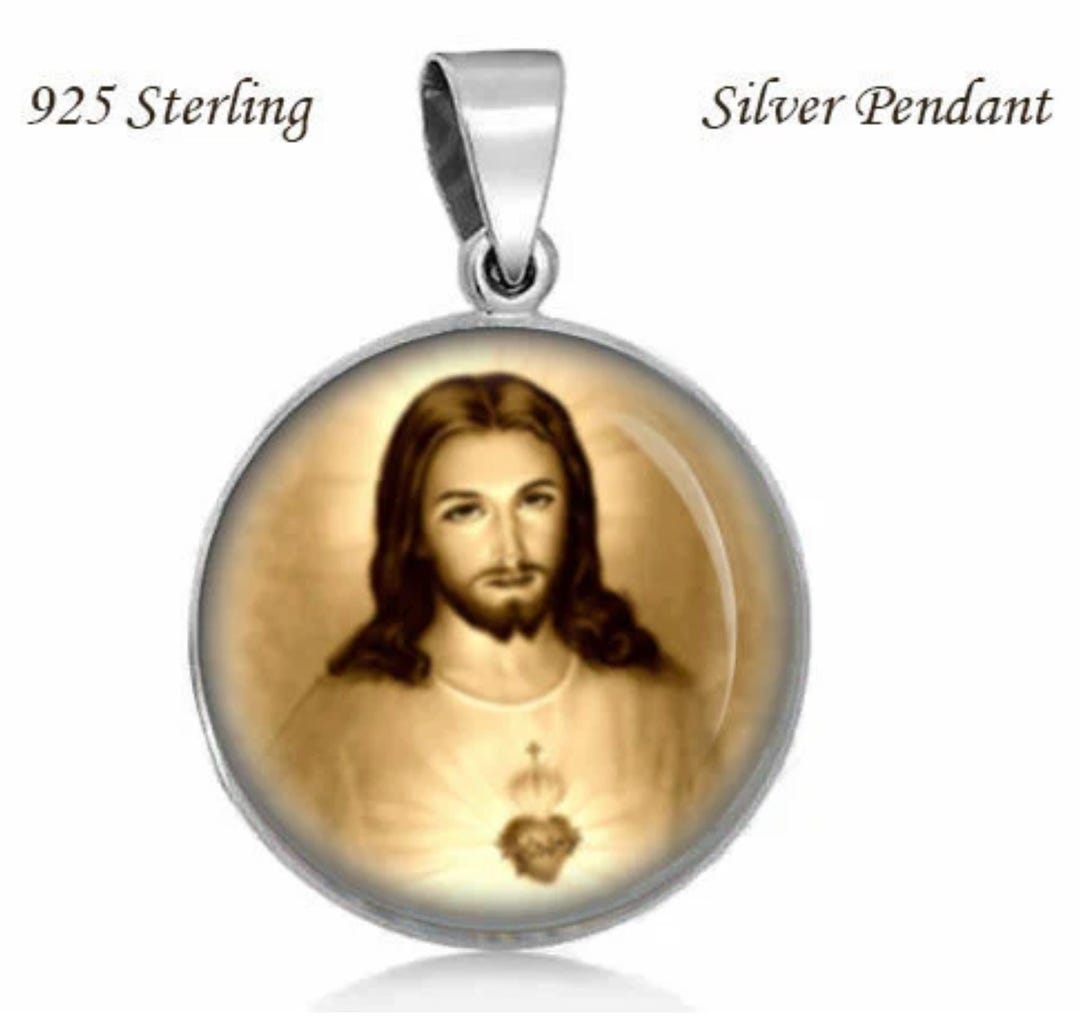 Buy Sacred Heart of Jesus Sepia 925 Sterling Silver Pendant 20mm Online ...