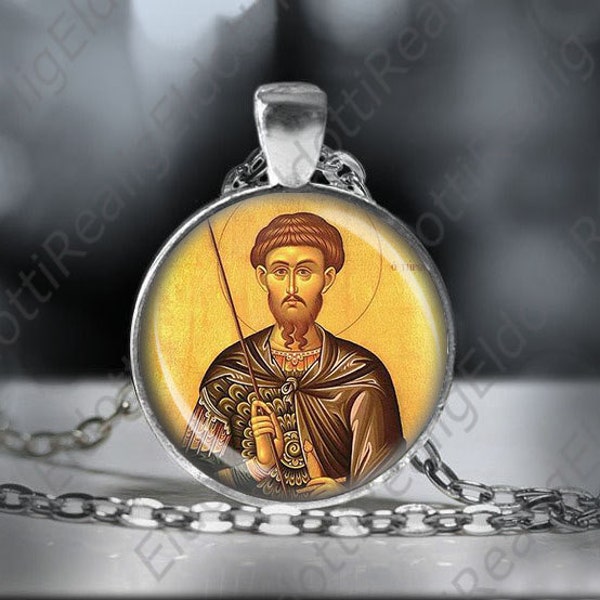 St Theodore of Amasea Tyro or Tiron or Tiro or Teron Warrior Saint and Great Martyr Necklace Orthodox Pendant 25mm Silvertone Medal