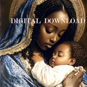 Arte africano Nuestra Señora y el Niño Jesús / Piel negra Madre María Religiosa DESCARGA DIGITAL Imprimir