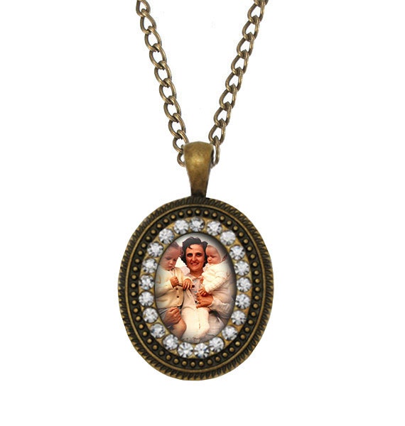 St Monica Religious Round Medal Silver Tone Pendant with Rhinestones