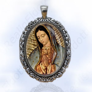 Colgante de medalla católica cristiana religiosa Nuestra Señora de Guadalupe, joyería de plata ovalada