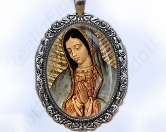 Our Lady of Guadalupe Nuestra Senora de Guadalupe Religious Catholic Christian Medal Pendant Oval Silver Jewelry