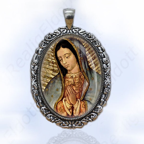 Notre-Dame de Guadalupe Nuestra Señora de Guadalupe Religieux Catholique Chrétien Médaille Pendentif Ovale Bijoux En Argent
