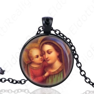 Our Lady of Good Counsel Medallion Black Necklace Virgin Mary Catholic Medal Pendant Chain