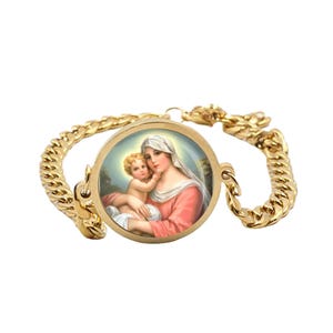 Our Lady Mary and Baby Jesys Bracelet Religious Jewelry Simple Chain
