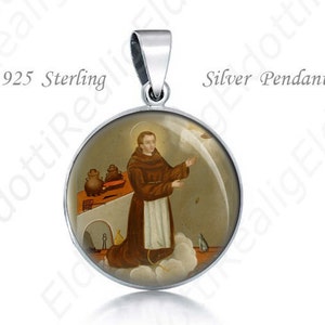 St Pascual Bailon Religious Christian 925 Sterling Silver Medal Round Pendant 20mm Jewelry for Necklace