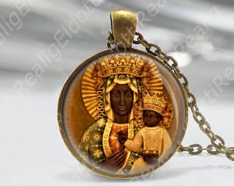 Our Lady of Czestochowa Black Madonna Icon Brass Necklace
