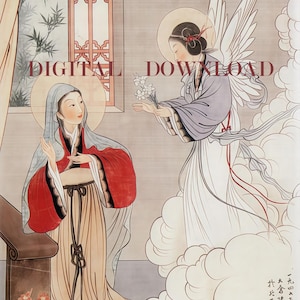 The Annunciation Mother Mary Chinese DIGITAL DOWNLOAD Religious Art Print Christian