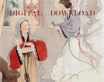 De aankondiging Moeder Maria Chinees DIGITALE DOWNLOAD Religieuze kunstafdruk christelijk