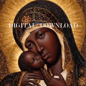 Schwarze Madonna Maria und das Jesuskind Religiöse Kunst DIGITAL DOWNLOAD Druck