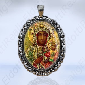 Black Madonna Our Lady of Czestochowa - Catholic Medal Pendant Oval Victorian Style