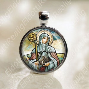 St. Brigid of Kildare Catholic Medal. Religious Christian Pendant. Silver Tone Round Medal image 1