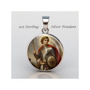 Pendentif médaillé chrétien en argent sterling 925 avec dévotion religieuse Saint George