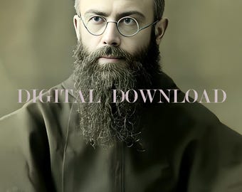 Saint Maximilian Kolbe  Restored Vintage Photo Painting DIGITAL DOWNLOAD