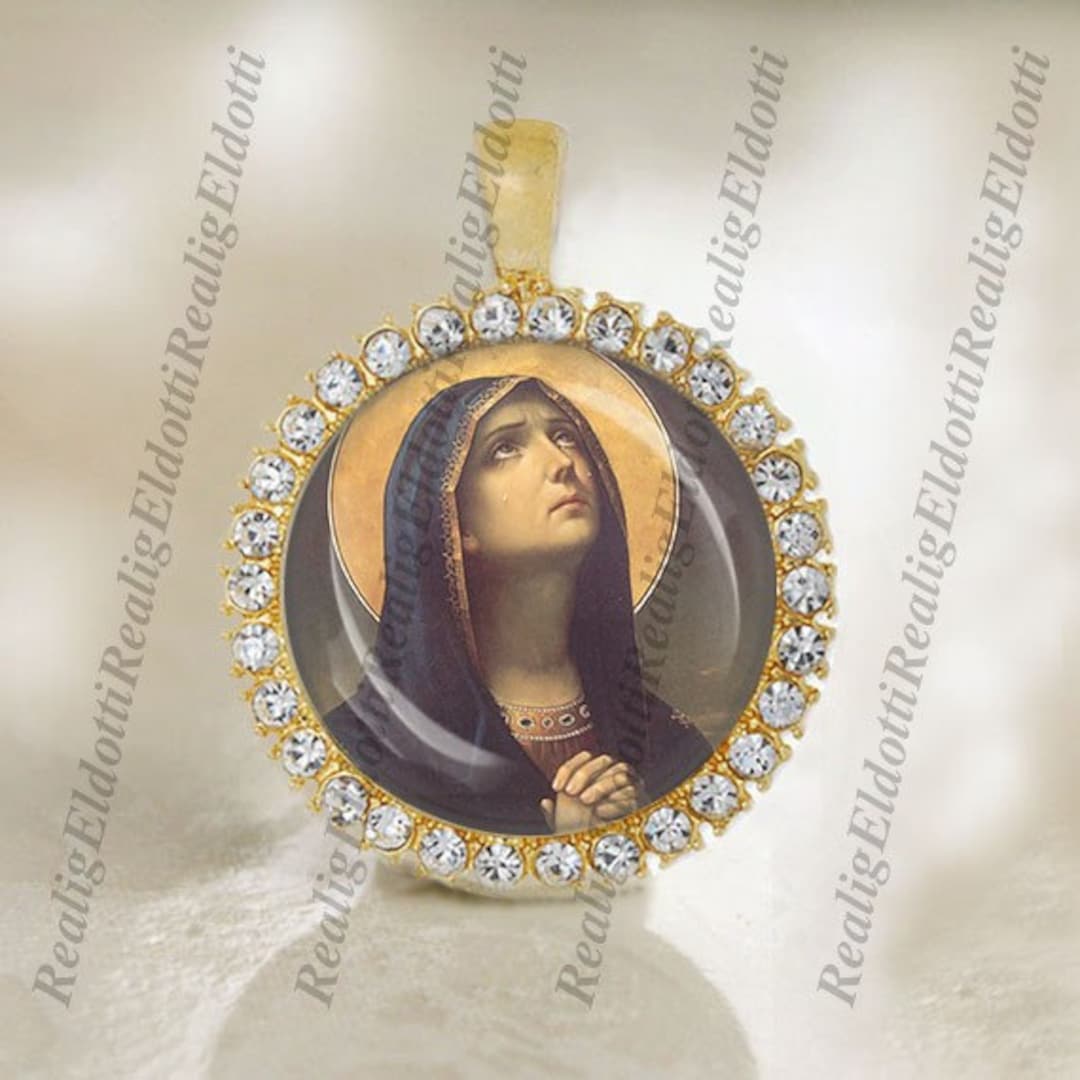 Virgin Mary Our Lady of Sorrows Religious Catholic Gold Tone Medal ...