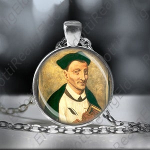 St Thomas a Kempis Catholic Christian Necklace Medal Round Silvertone Pendant Author of The Imitation of Christ
