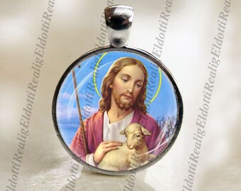 Our Lord Jesus Christ with A Lamb - Christian Catholic Medal Pendant Religious