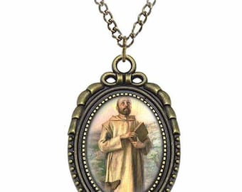 St William of Vercelli Catholic Necklace Bronze Medal w Chain Oval Pendant Saint