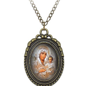 Most Holy Lady of Jerusalem Orthodox Necklace Bronze Virgin Mary Medal
