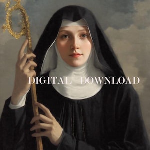 Saint Scholastica Religious Art Print | Patron Saint of Prayer & Spirituality | Digital Download