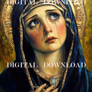 Digitale download Onze-Lieve-Vrouw van Smarten | Heilige Moeder Maria Religieuze kunstafdrukdecoratie voor thuis en cadeaus
