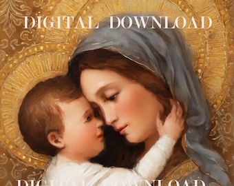 Mother Mary and Baby Jesus Art Print: Religious Wall Decor (Digital Download)
