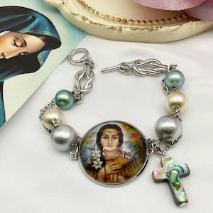 St Kateri Tekakwitha Bracelet - Catholic Bracelet with Cotton and Fresh Water Pearls - Custom Available!