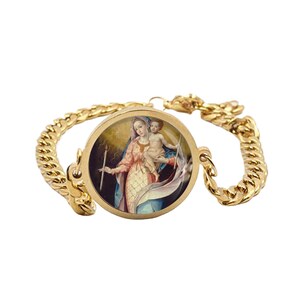 Our Lady Candelaria Bracelet Gold or Silver tone Religious Mother Mary Jewelry Simple Chain