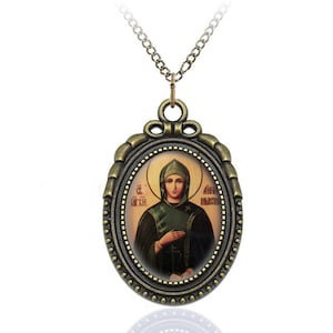 Handmade St Anna of Kashin Orthodox Pendant Necklace, Bronze Style